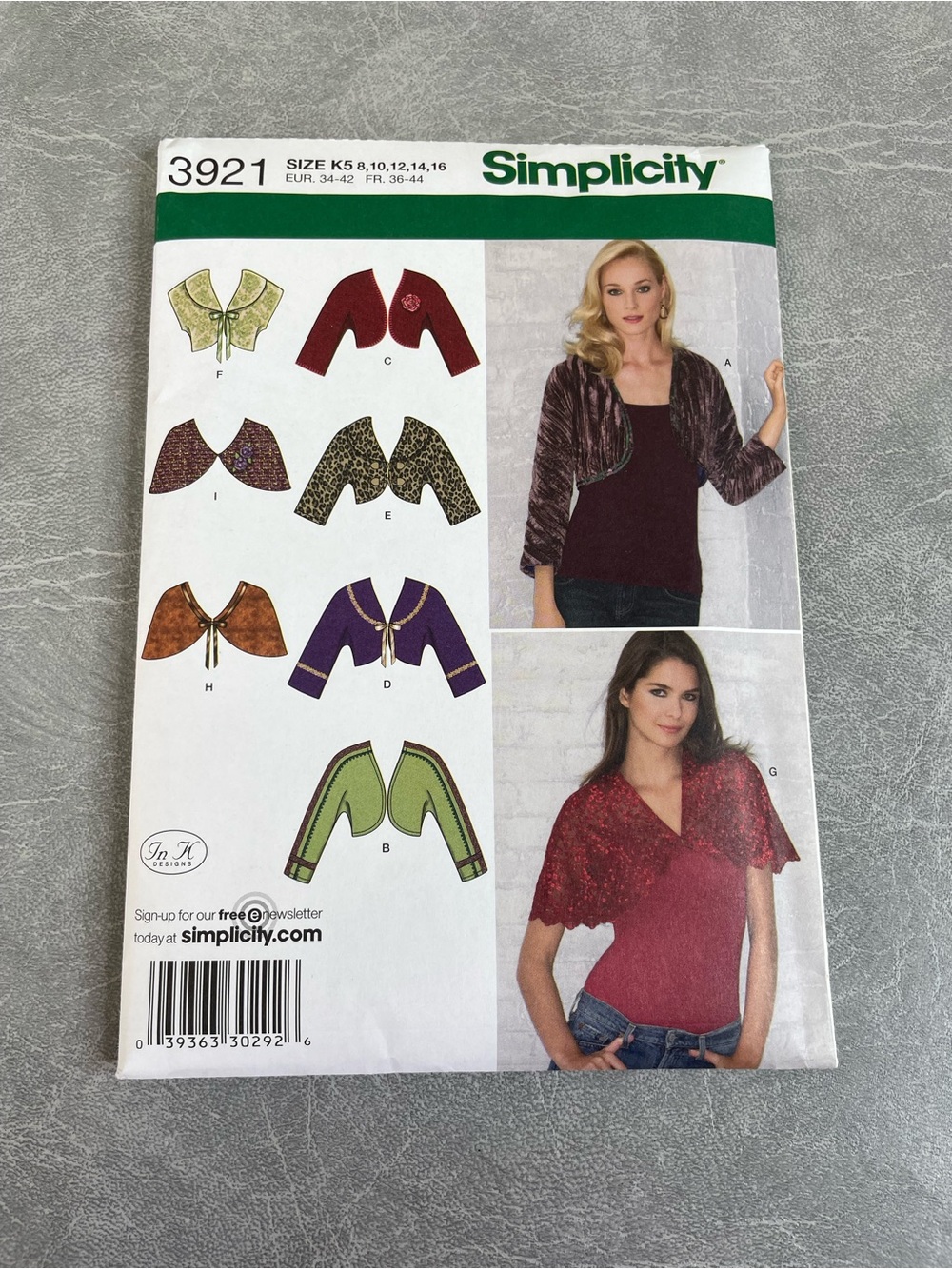 Simplicity #3921 Misses’ Bolero & Capelets/Shrug Pattern with Trim Variations